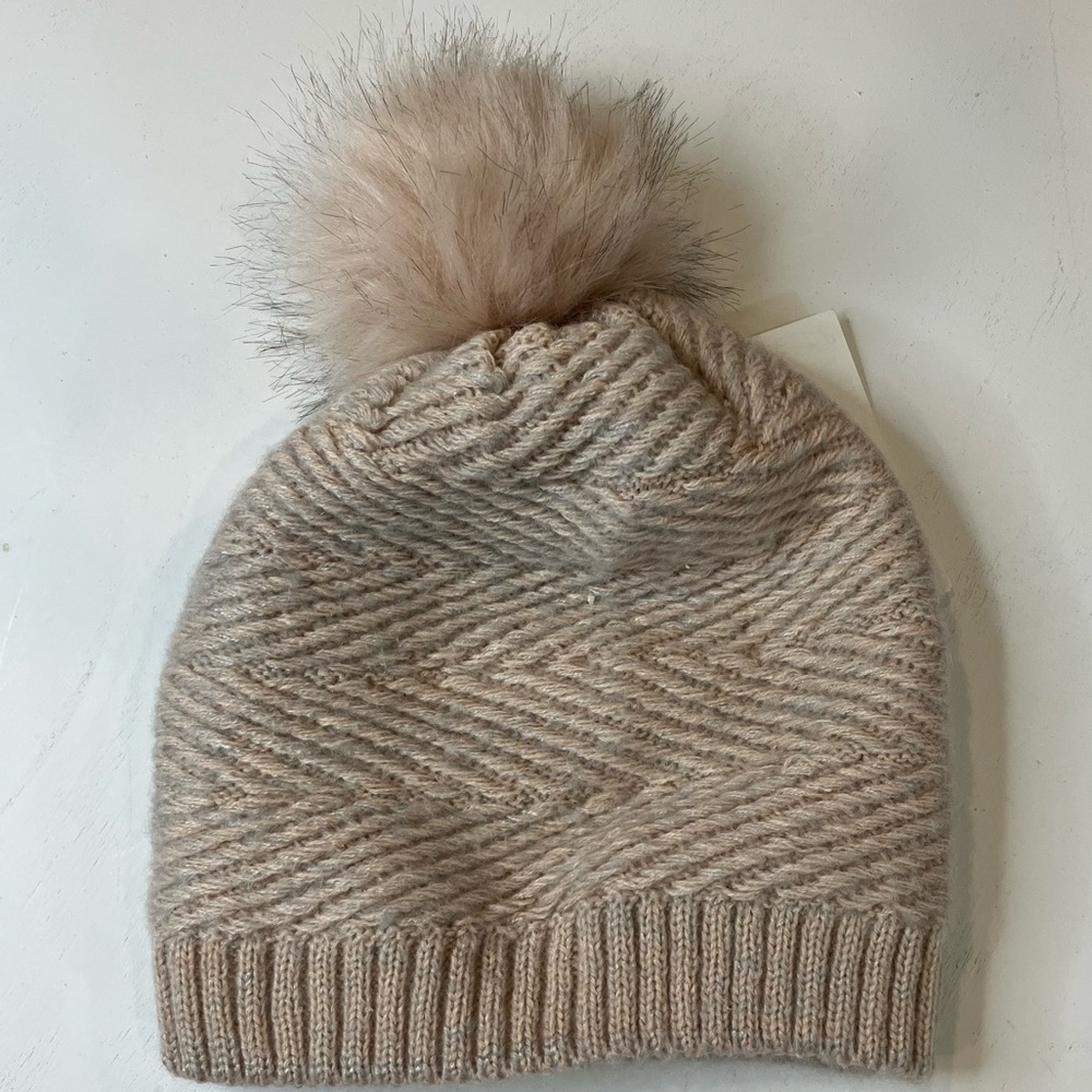 Light Pink & Cream Crocheted Beanie Cap